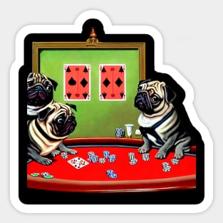 Pugs playing poker Sticker